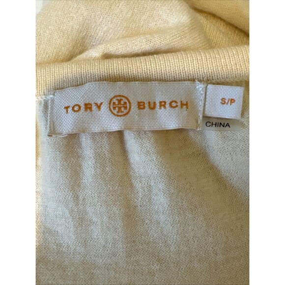Tory Burch Gemini Size Small Link 100% Cashmere Cream Sweater $325 Logo - Picture 6 of 15